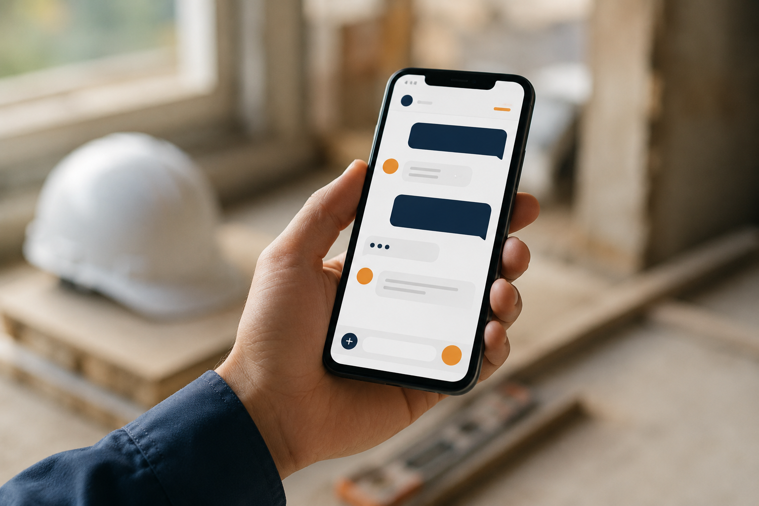 現場でスマホ LINE を確認する手元・新しいやり方